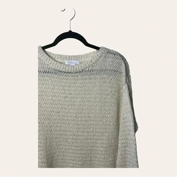 1240. NORDSTROM SIGNATURE CASHMERE/ALPACA/WOOL SWEATER SIZE SMALL CREAM/SEQUINS - Picture 2 of 10